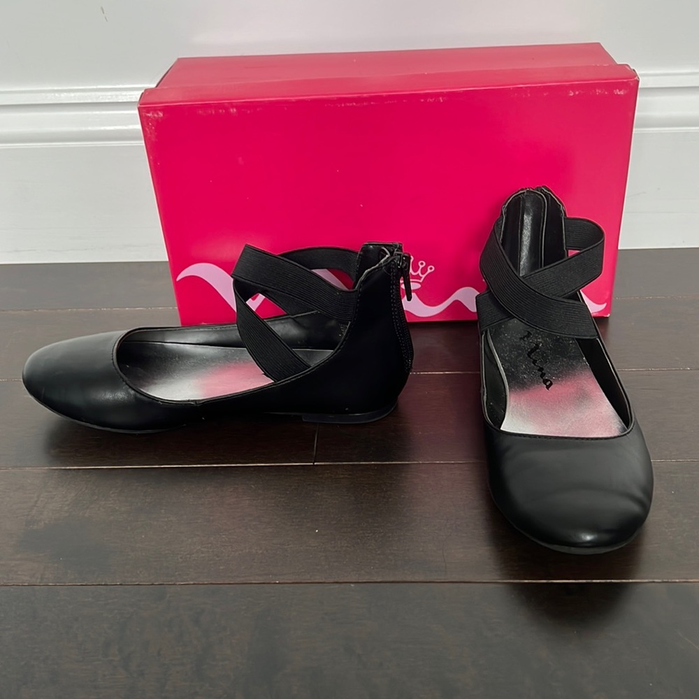 Nina P-teena black ballet flats w/crisscross straps memory foam youth sz2 in box